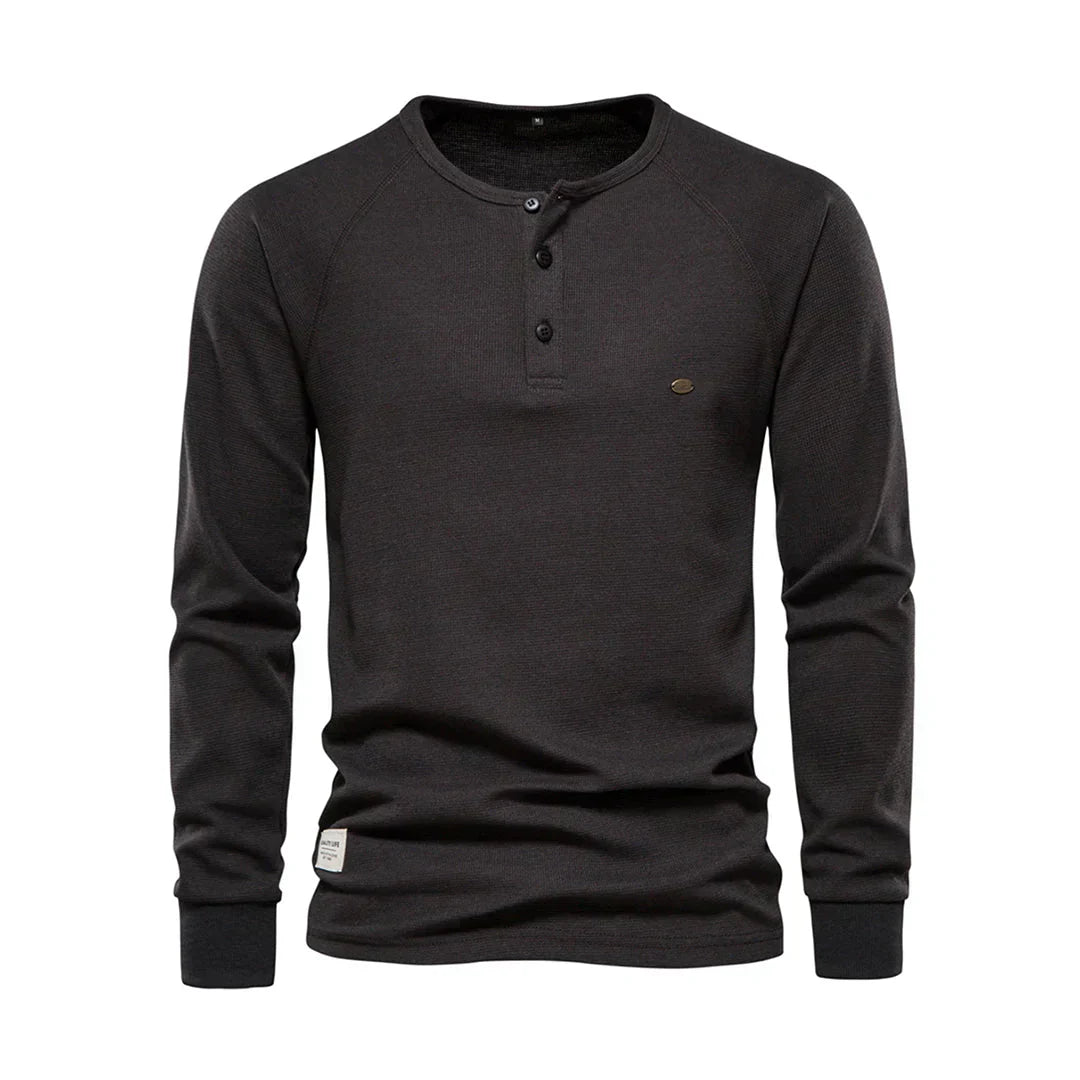 Camisa Henley de manga larga para hombre con cierre de botones en el cuello: camisa informal para el día a día, tiempo libre, vacaciones y estilo smart casual