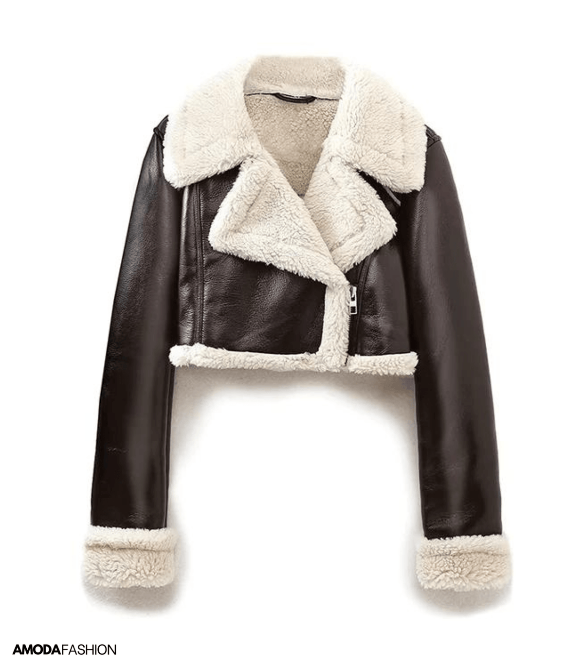 Chaqueta biker de cuero sintético para mujer con forro de borreguito - Chaqueta de invierno corta y cálida para el uso diario, el tiempo libre y un estilo informal elegante