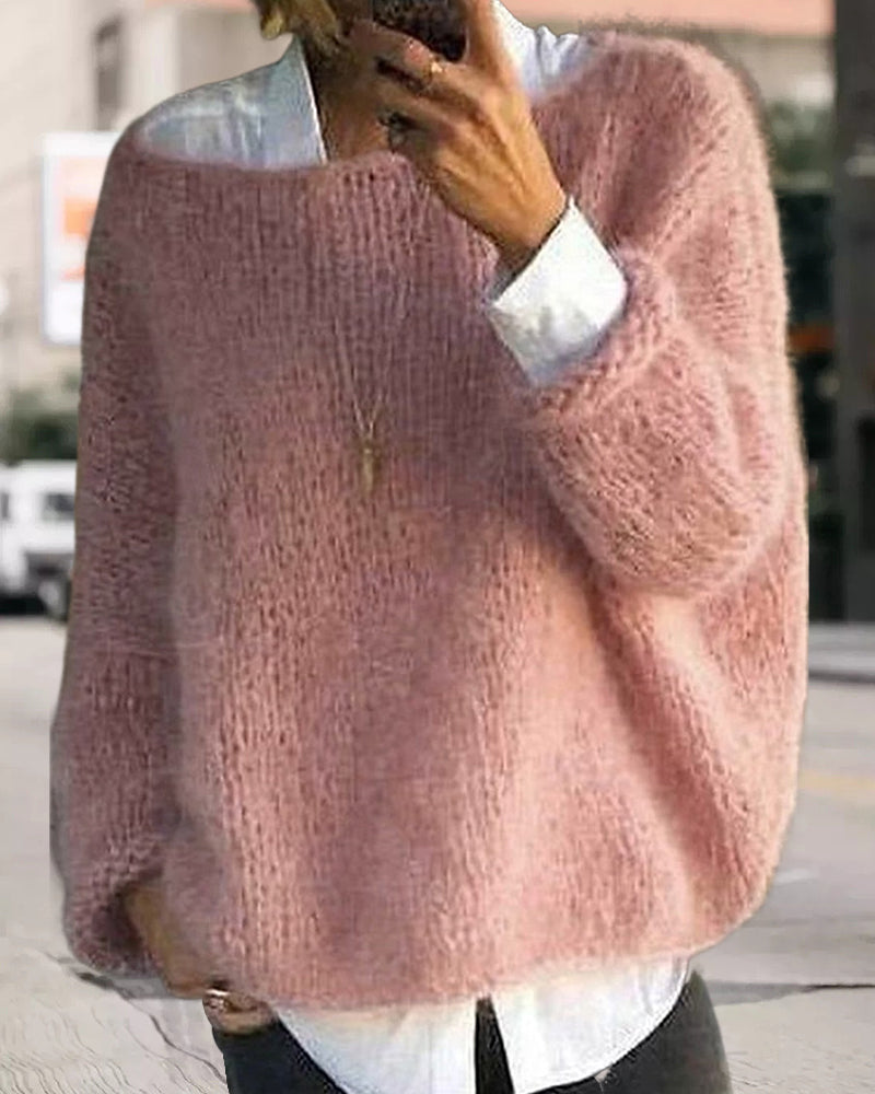 Dame Off-shoulder Striktrøje Med Blød, Fluffy Tekstur – Afslappet Sweater Til Efterår, Vinter, Hverdagsbrug Og Smart Casual Stil