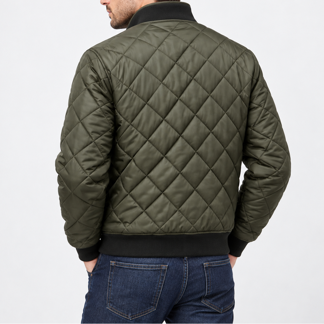 Chaqueta bomber acolchada para hombre con costuras en forma de rombos y cuello alto – Chaqueta con estilo para otoño, invierno y el día a día informal