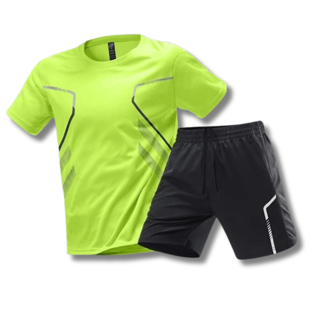 Conjunto deportivo de 2 piezas para hombre con camiseta de cuello redondo y pantalones cortos ligeros de entrenamiento - Conjunto deportivo para entrenar, correr, hacer fitness y disfrutar del tiempo libre