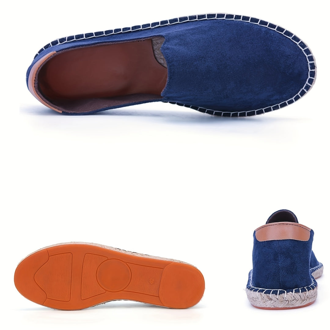 Espadrile slip-on pentru bărbați, cu partea superioară din pânză și margine a talpii împletite
