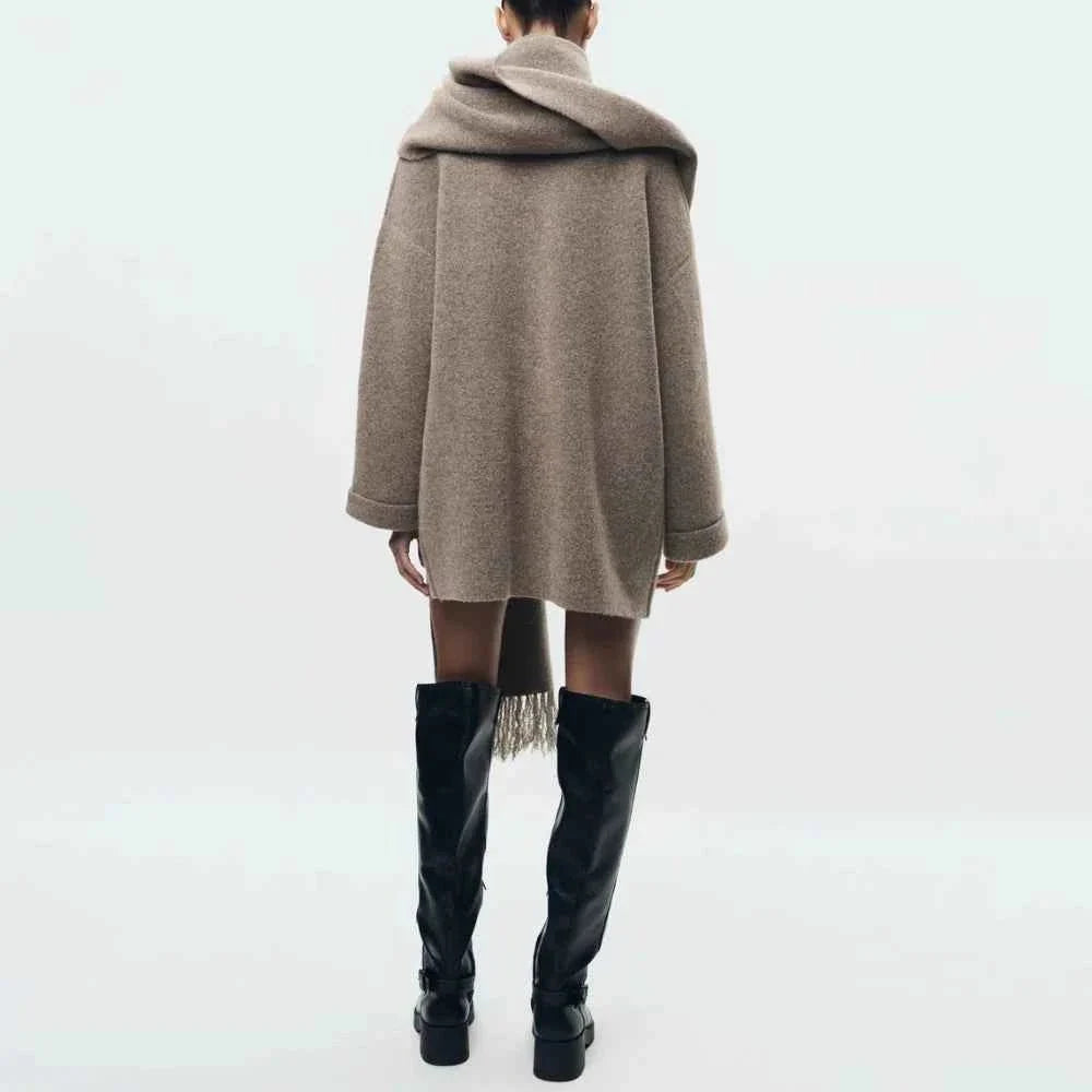 Dame Tekstureret Cardigan Med Knapper – Lang Strikjakke Med Afslappet Pasform, Draperet Krave Og Påsyede Lommer Til Lag-på-lag Styling Og Hverdagsbrug