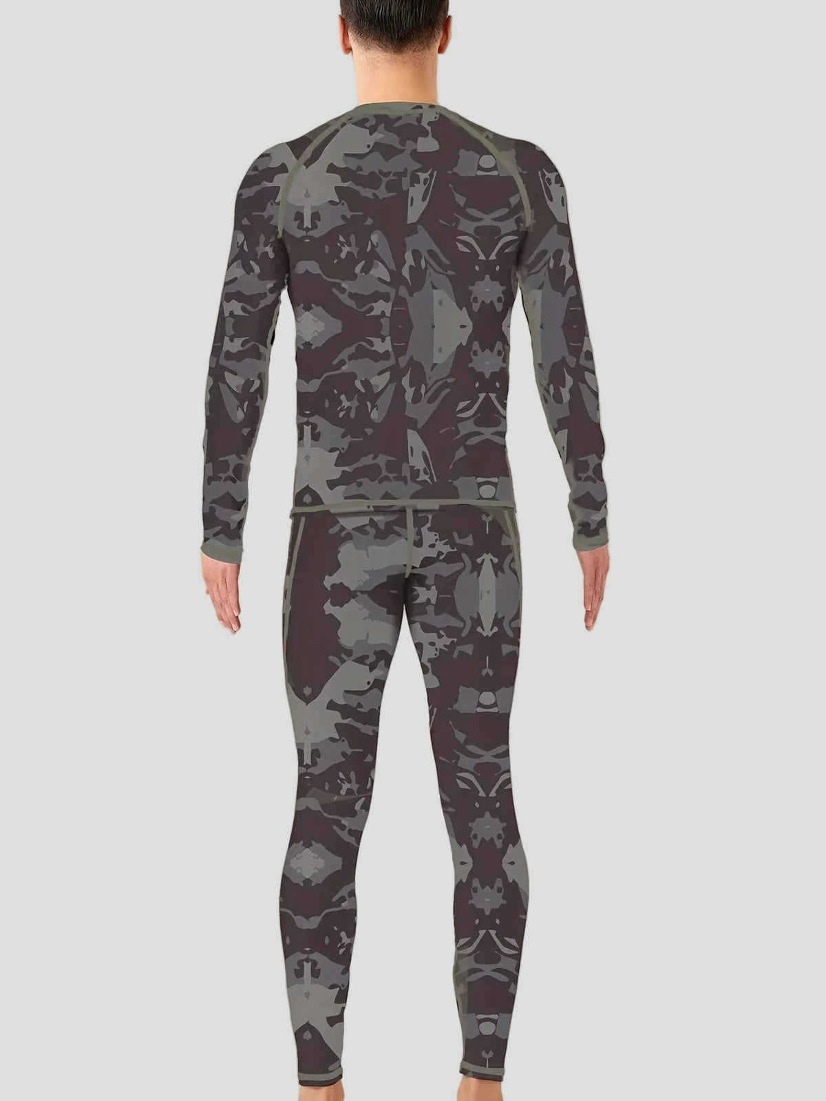 Herre Termisk Undertøjssæt Med Fleecefoer Og Camouflageprint – Strækbart Sæt Med Overdel Og Leggings Til Udendørstræning Og Kolde Dage