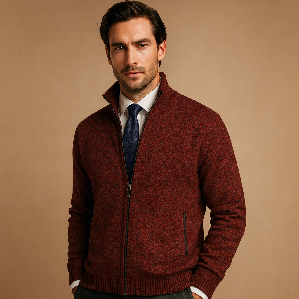 Cardigan bărbătesc tricotat, cu închidere cu fermoar – jachetă tricotată clasică pentru un stil smart casual, purtare zilnică, birou și timp liber