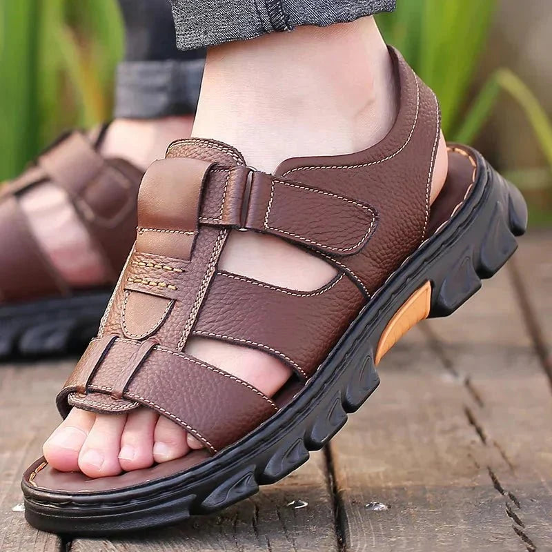 Sandalias cómodas para hombre con correas ajustables de velcro - sandalias abiertas de senderismo con suela resistente para caminar, vacaciones y uso diario