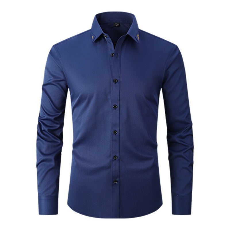 Men's Long-Sleeved Shirt with Textured Collar and Button Closure – Elegant Shirt for the Office, Formal Events, and Special Occasions