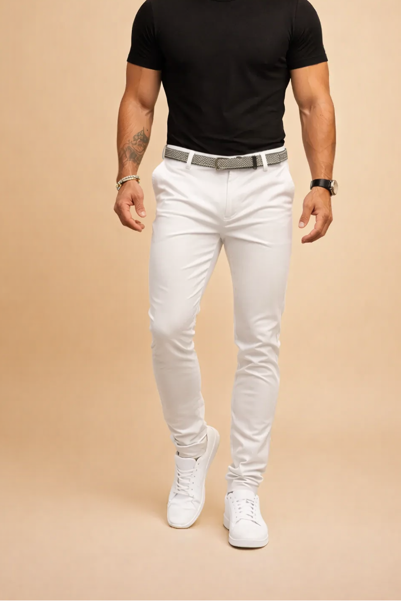 Pánské společenské kalhoty slim fit se zúženými nohavicemi – elegantní kalhoty do práce, do města a pro stylové každodenní nošení