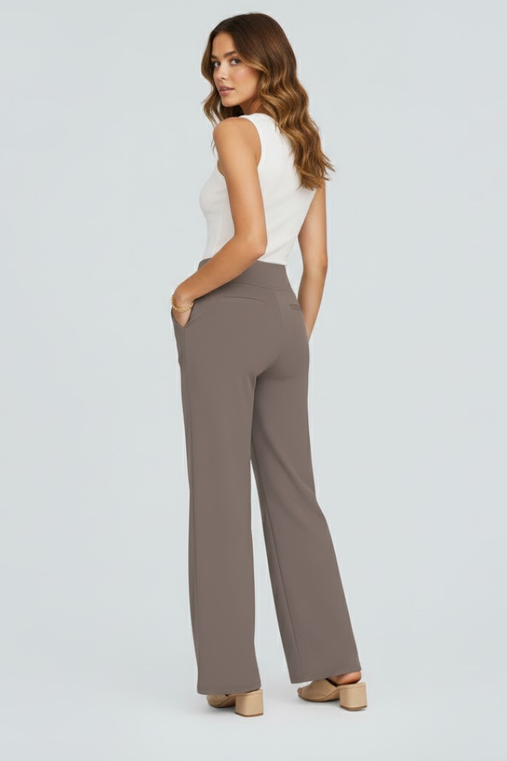 Dame Bukser Med Høj Talje Og Brede Ben – Elegant Pull-on Design Til Kontor, Hverdagsbrug, Ferie Og Smart Casual Stil