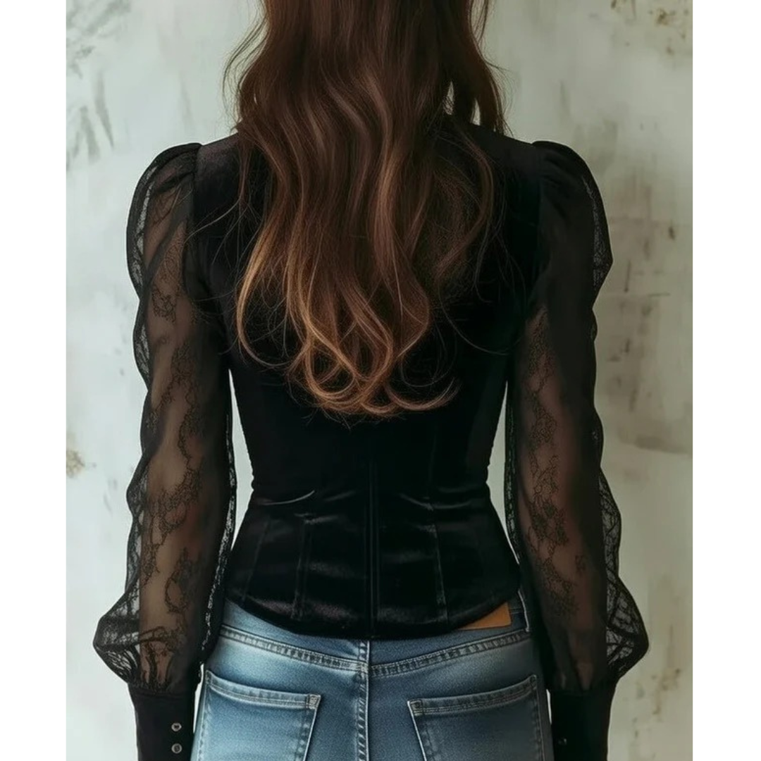 Dame Bluse Med Blondedetaljer Og Lange Ærmer – Figursyet Overdel Til Aftenbrug, Fest, Kontor Og Elegante Anledninger