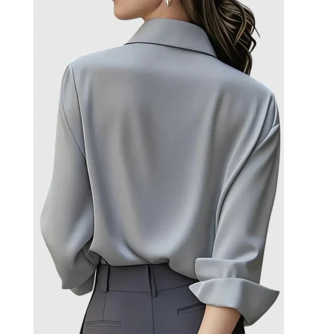 Bluză de damă inspirată de satin, cu mâneci lungi și croială cambrată – bluză elegantă pentru birou, stil smart casual și purtare de zi cu zi
