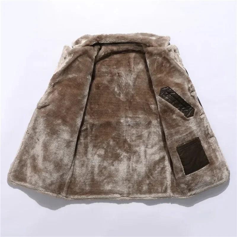Herre Lang Pu-læderfrakke Med Shearling-for Og Reverskrave – Varmt Overtøj Til Vinter, Hverdagsbrug Og Smart Casual Stil
