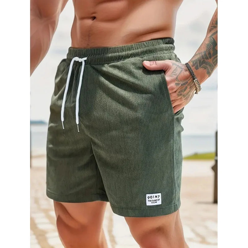 Herre Ribstrukturerede Bade Shorts Med Snøre Og Afslappet Pasform