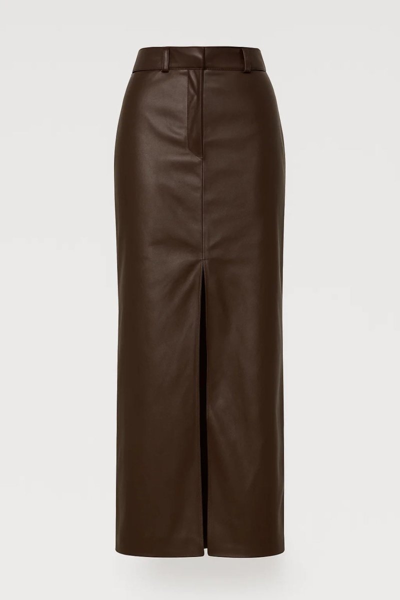 Maxifalda de talle alto para mujer con efecto cuero - falda lápiz larga con abertura delantera para un estilo elegante de diario y ocasiones nocturnas