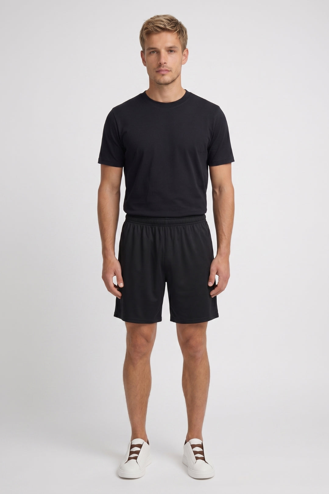 Herre T-shirt Sæt Med Rund Hals Og Afslappede Shorts