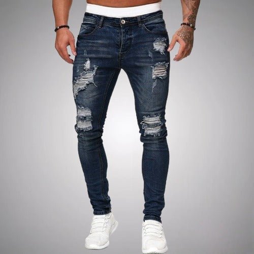 Men's Distressed Skinny-Fit Urban Streetwear Denim Jeans