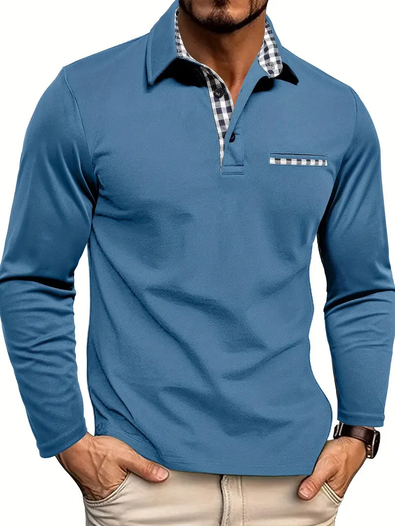 Herre Langærmet Poloshirt Med Printet Krave Smart Casual Overdel