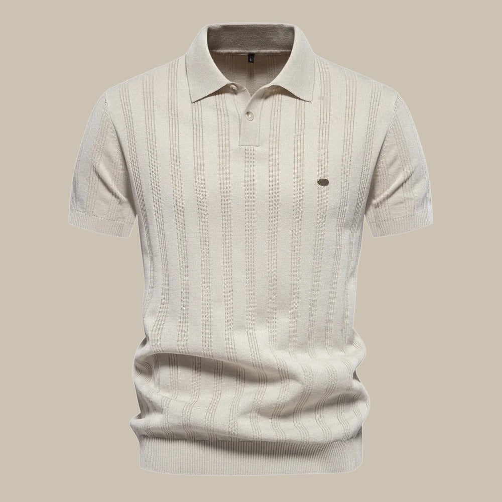 Herre Strikket Poloshirt Med Struktur – Kortærmet Smart Casual Sommerstil