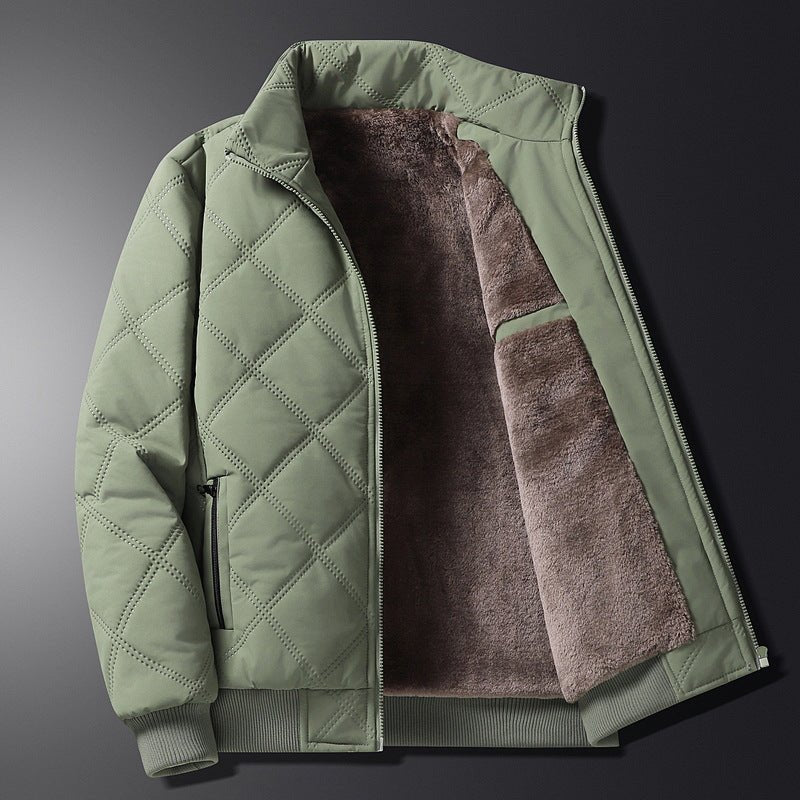 Men's diamond-quilted winter jacket with fleece lining, zip closure and stand collar – warm outerwear with secure pockets for cold days, everyday wear and outdoor activities