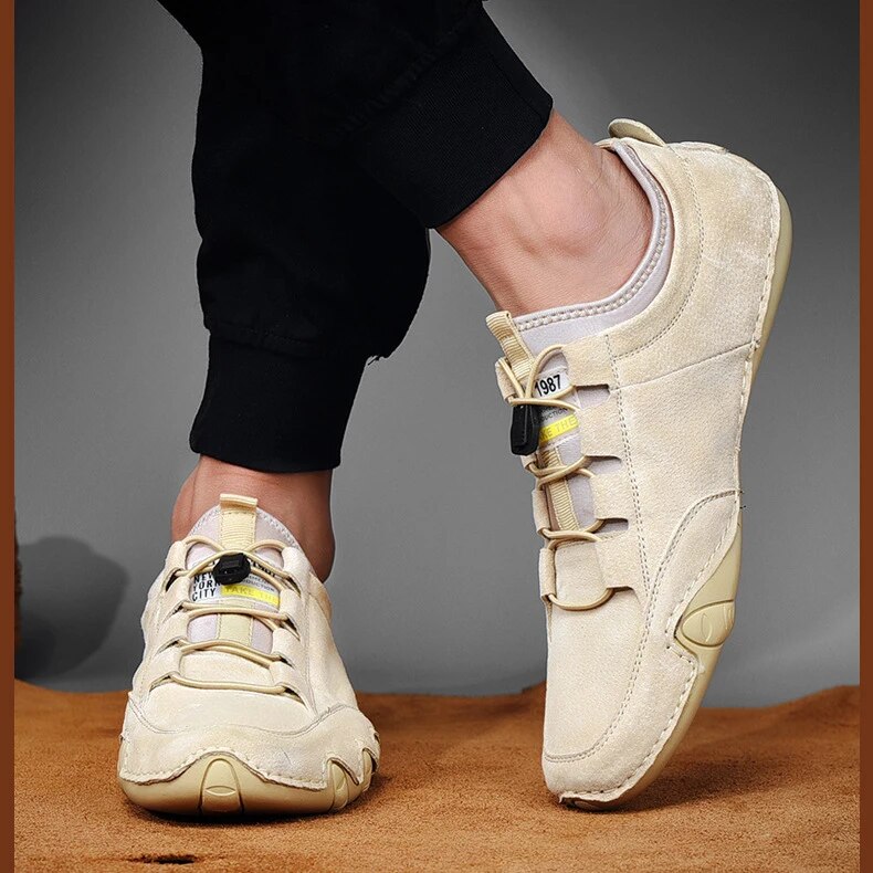 Men's Leather Loafers with Lace-Up Closure and Mesh Panels – Modern Slip-On Shoes for Everyday Wear, the Office, and Casual Occasions