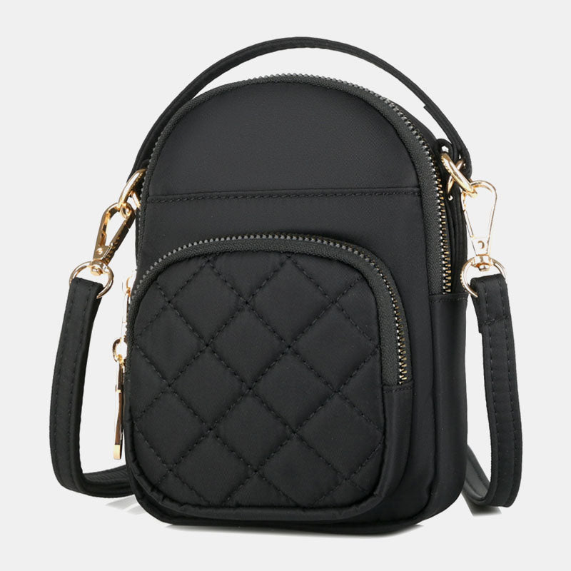 Dame Quiltet Mini-crossbody-taske Til Telefon Med Flere Lommer – Kompakt Taske Med Justerbar Skulderrem Til Hverdagsbrug, Shopping Og Fritid