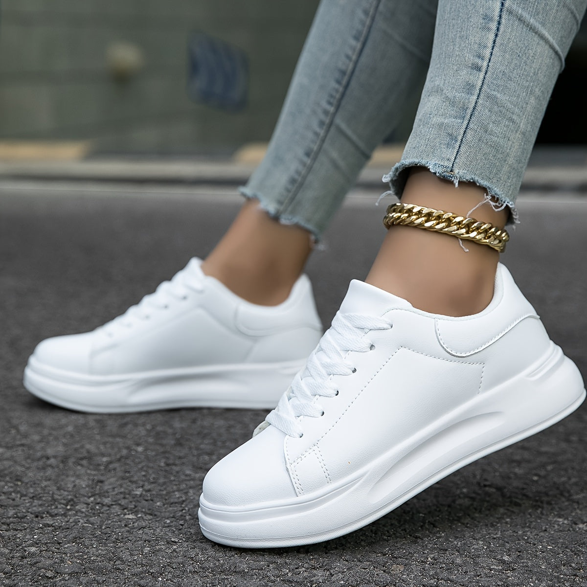 Dame Platform-sneakers I Kunstlæder Med Snørebånd – Lave Fritidssko Med Polstret Sål Til Hverdagsbrug Og Moderne Streetwear