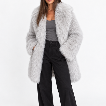 Women's Mid-Length Winter Coat in Faux Fur with Wide Lapels – Soft, Full-Bodied Coat for Elegant Everyday and Evening Outfits