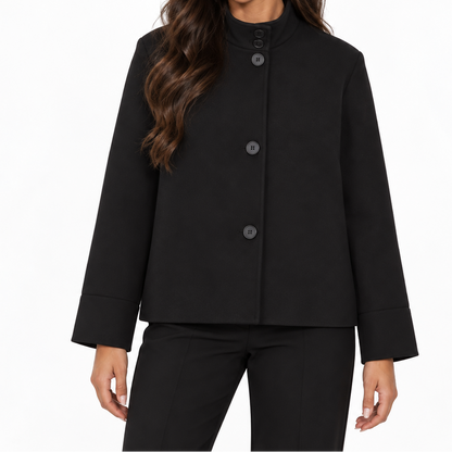 Women's Cropped Jacket with Stand Collar and Button Closure – Relaxed Fit for Stylish Everyday Outfits and Smart Casual Looks