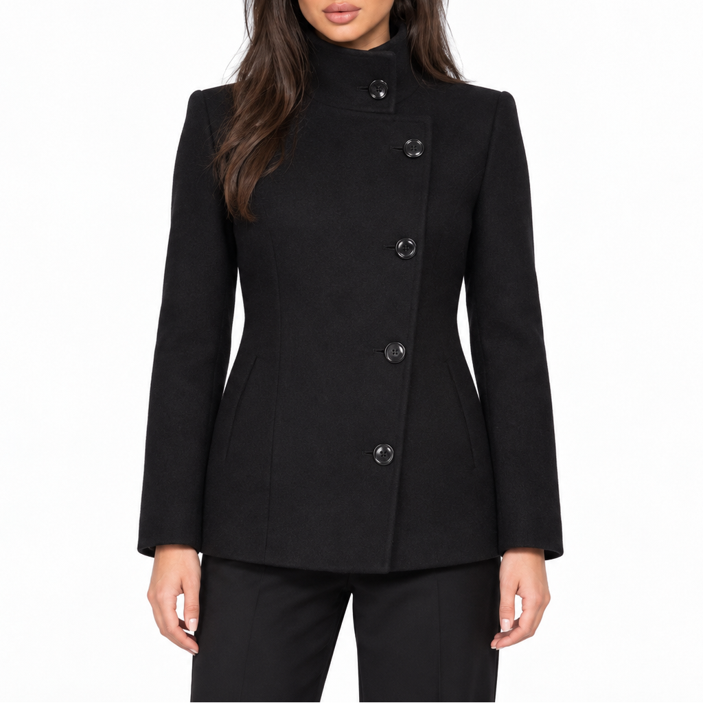 Women's Cropped Jacket with Stand Collar and Button Closure – Structured Design for Stylish Everyday Outfits in Fall and Winter