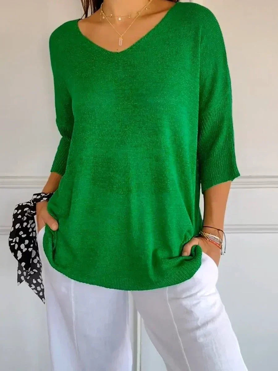Women's Loose-Fit V-Neck Knit Top – Lightweight and Long Knitwear for Everyday Wear, Leisure and Smart Casual Style