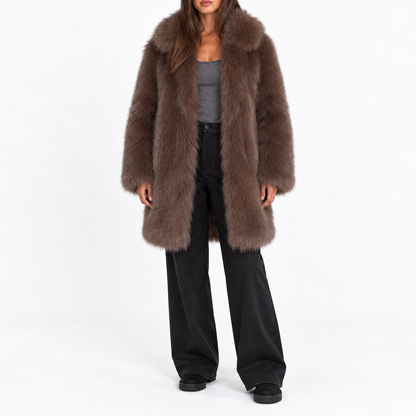 Women's Mid-Length Winter Coat in Faux Fur with Wide Lapels – Soft, Full-Bodied Coat for Elegant Everyday and Evening Outfits