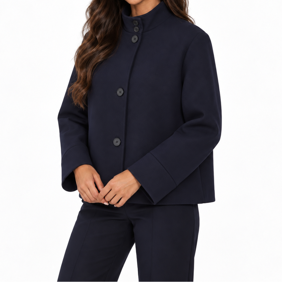 Women's Cropped Jacket with Stand Collar and Button Closure – Relaxed Fit for Stylish Everyday Outfits and Smart Casual Looks