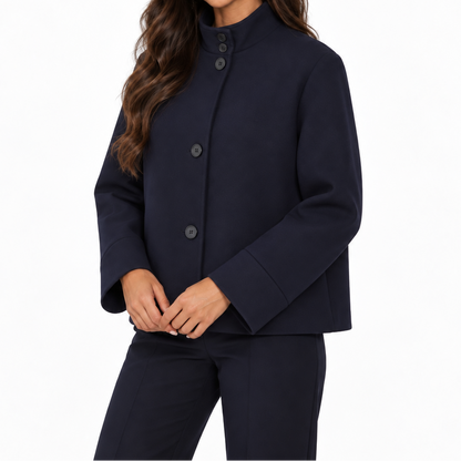 Women's Cropped Jacket with Stand Collar and Button Closure – Relaxed Fit for Stylish Everyday Outfits and Smart Casual Looks