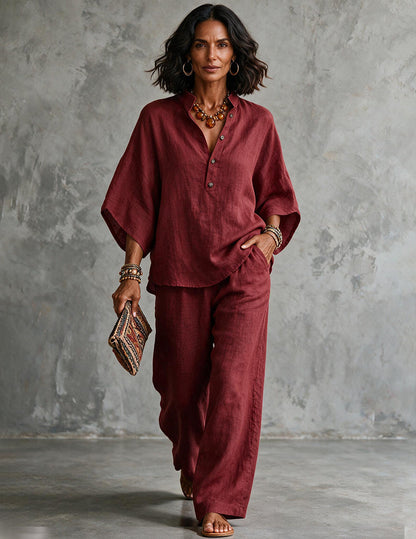 Dame Hørsæt Med Flagermusærmet Top Og Bukser