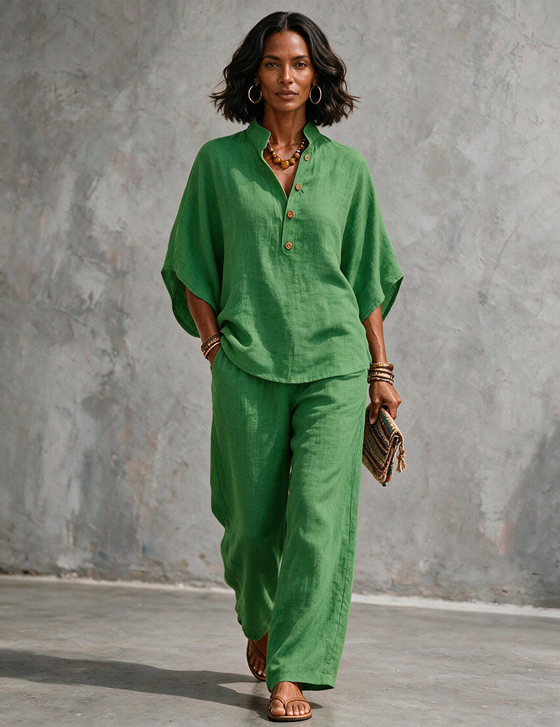 Dame Hørsæt Med Flagermusærmet Top Og Bukser