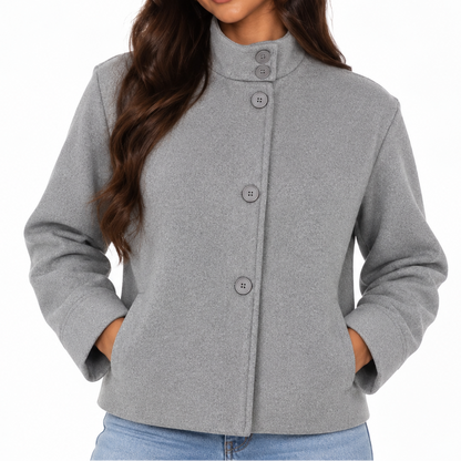Women's Cropped Jacket with Stand Collar and Button Closure – Relaxed Fit for Stylish Everyday Outfits and Smart Casual Looks