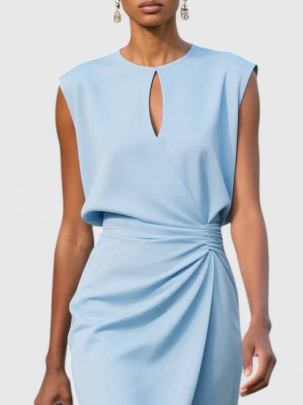 Dame Midi Kjole Med Draperet Talje Og Elegant Silhuet