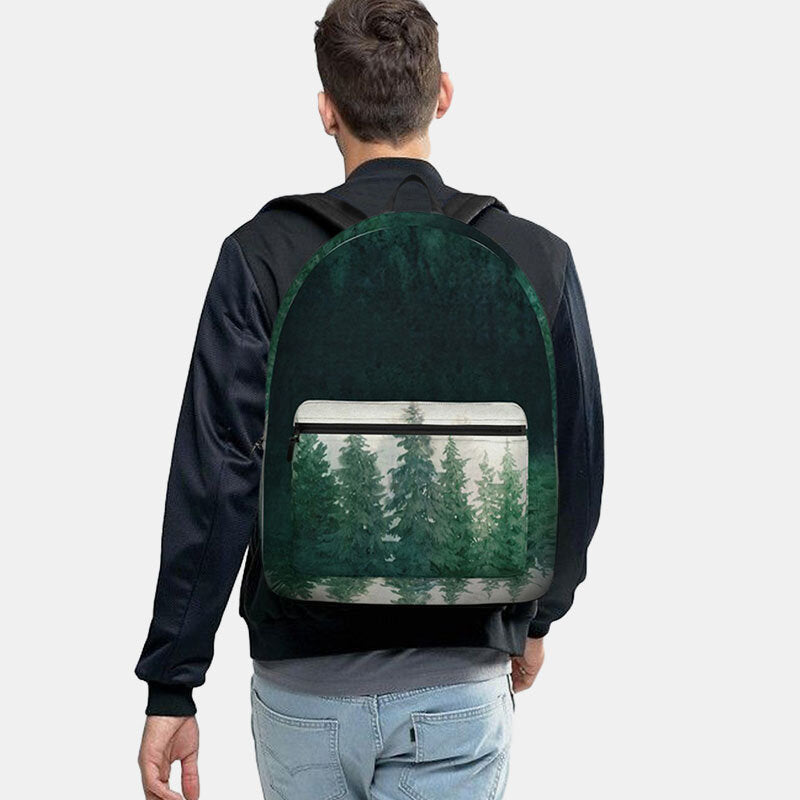 Men's backpack with woodland print and rounded design - Oxford school/everyday bag with a large front zippered pocket