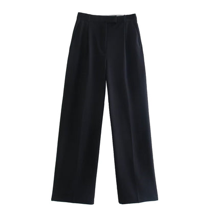 Women's mid-rise cotton-blend wide-leg trousers – Lightweight, tailored full-length design for the office, smart casual looks, and everyday wear in spring and summer