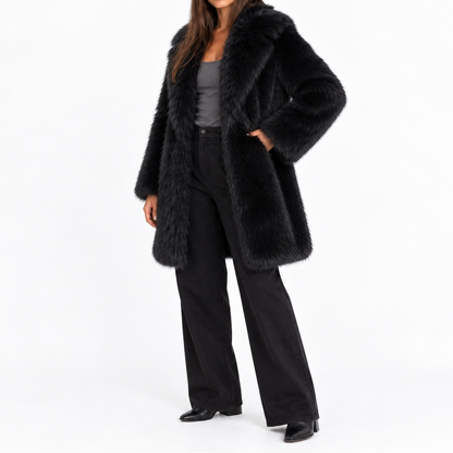 Women's Mid-Length Winter Coat in Faux Fur with Wide Lapels – Soft, Full-Bodied Coat for Elegant Everyday and Evening Outfits