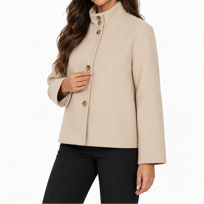 Women's Cropped Jacket with Stand Collar and Button Closure – Relaxed Fit for Stylish Everyday Outfits and Smart Casual Looks