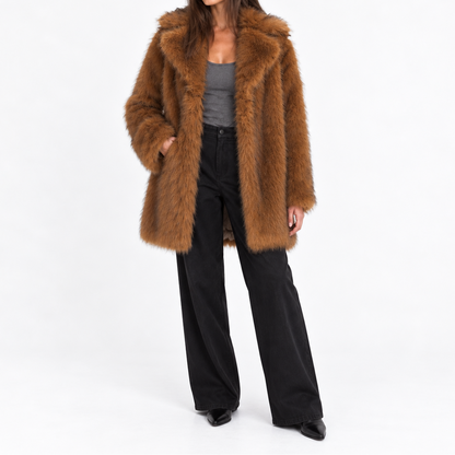 Women's Mid-Length Winter Coat in Faux Fur with Wide Lapels – Soft, Full-Bodied Coat for Elegant Everyday and Evening Outfits