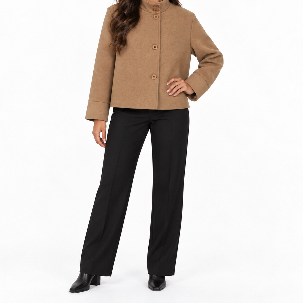 Women's Cropped Jacket with Stand Collar and Button Closure – Relaxed Fit for Stylish Everyday Outfits and Smart Casual Looks