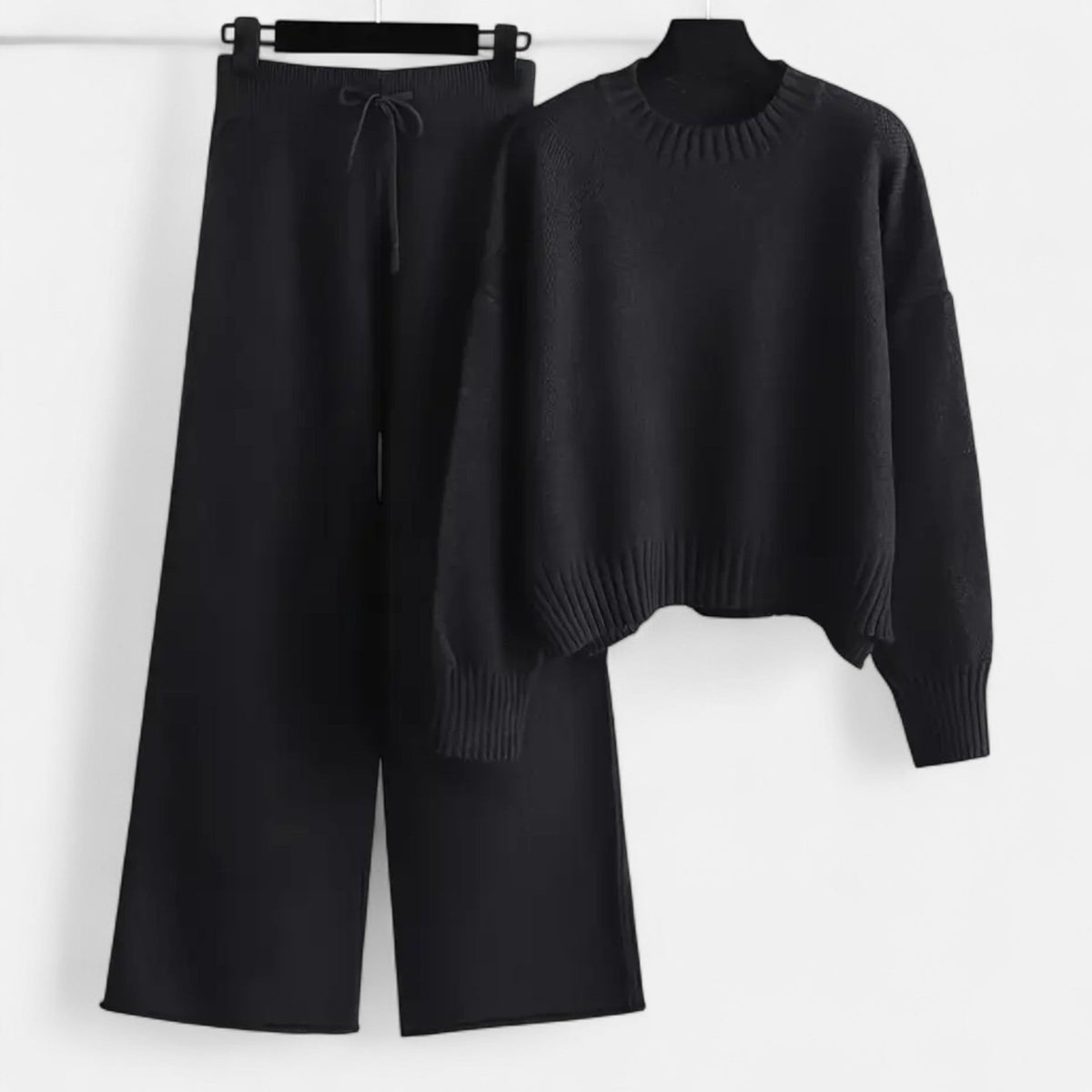 Conjunto de punto de 2 piezas para mujer con suéter y pantalones de pierna ancha - Conjunto elegante para otoño, invierno, uso diario y estilo smart casual