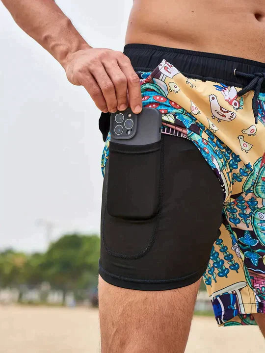 Herre Badeshorts Med Print Og Justerbar Snøre – Afslappede Shorts Til Strand, Pool, Ferie Og Sommerens Fritidsaktiviteter