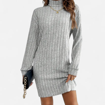 Women's Knitted Dress with High Neck and Textured Knit – Elegant Dress for Autumn, Winter, the Office, and Everyday Wear