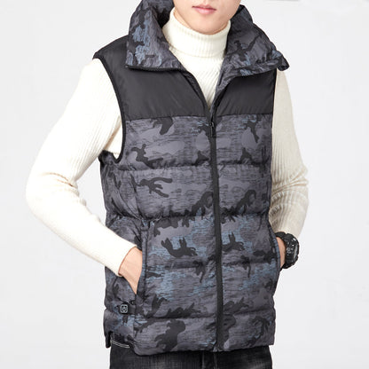 Men's USB-Heated Puffer Vest with Quilted Design and High Collar – Winter Gilet with Adjustable Heat Levels for Cold Days, Everyday Wear and Outdoor Use