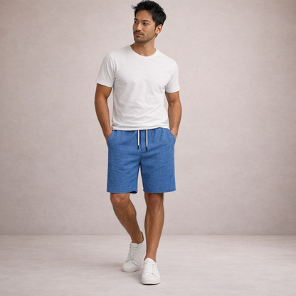Herre Hørshorts Med Snøretalje Og Print – Afslappede Sommershorts Til Ferie, Strand, Fritid Og Hverdagsbrug