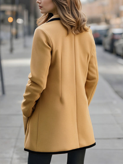 Women's Double-Breasted Blazer Coat with Contrasting Trim – Elegant Tailored Jacket for Work, Smart-Casual Style, and Everyday Wear