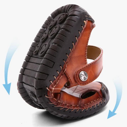 Sandalias de cuero para hombre con puntera cerrada y suela antideslizante – Calzado cómodo de verano para caminar, tiempo libre, vacaciones y uso diario